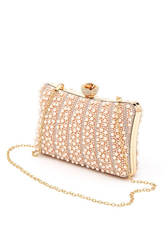 Pearl Rhinestone Evening Formal Box Clutch | Stylish Women's Fashion Accessories | Glam Society