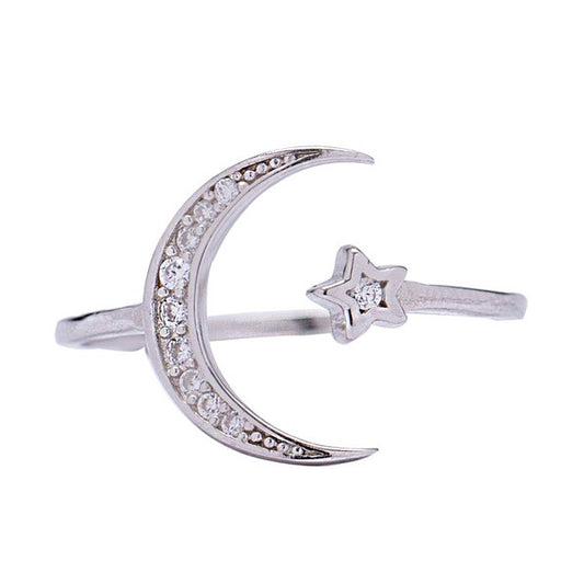 Sterling Silver Star Moon Ring