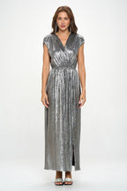 Women in Fitted Metallic Maxi Dress Made in USA | Glam Society