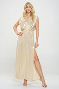 Made in USA Sleeveless Metallic Maxi Dress Sand