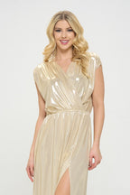 Made in USA Sleeveless Metallic Maxi Dress | Glam Chic Womens Wear | Glam Society