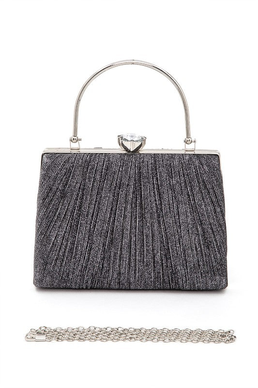 Diamond Clasp Top Handle Pleated Box Clutch Grey O S