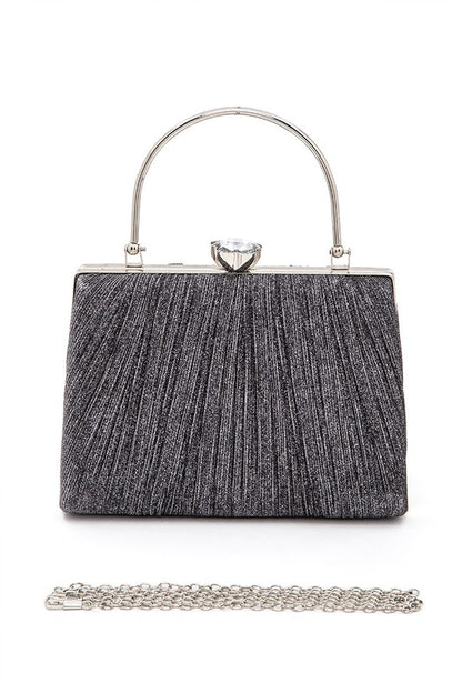 Diamond Clasp Top Handle Pleated Box Clutch