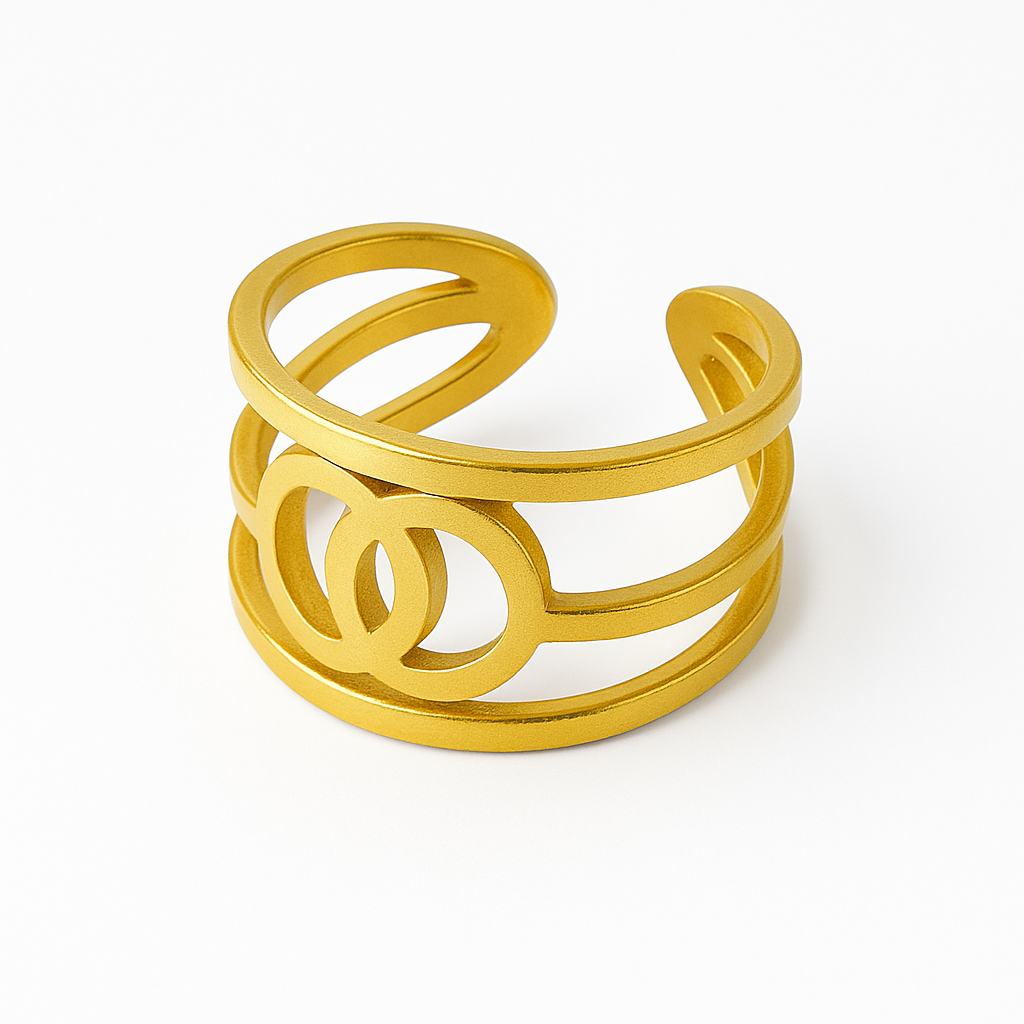 Gold Open Cuff Double Circle Infinite Ring