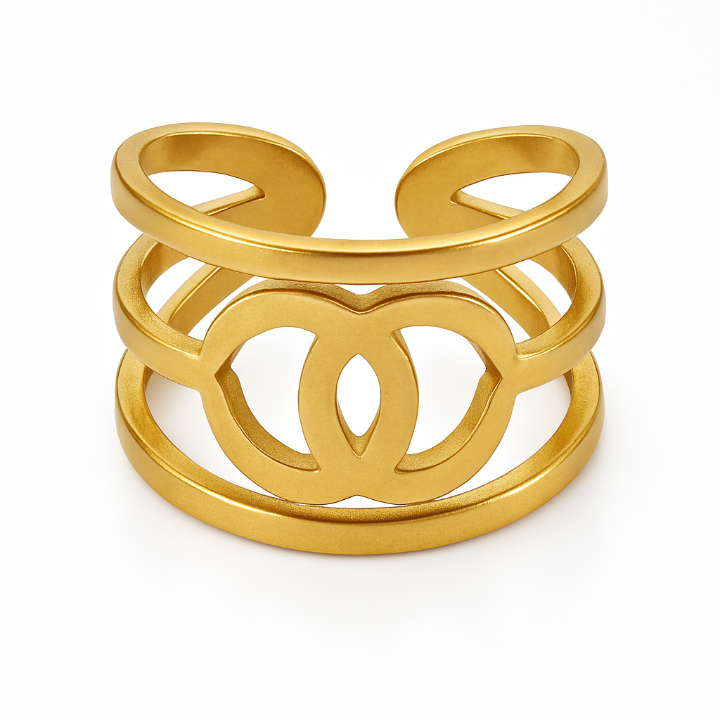 Gold Open Cuff Double Circle Infinite Ring