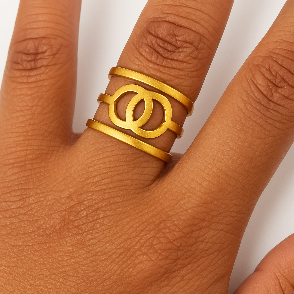 Gold Open Cuff Double Circle Infinite Ring