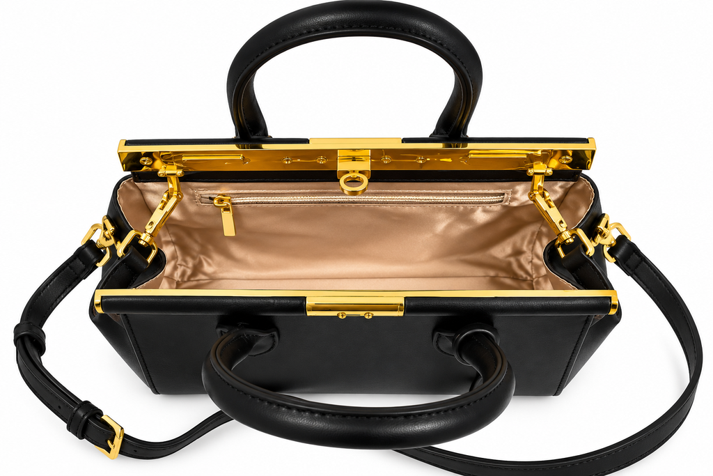 Black Structured Satchel Handbag – Lumivelle Celeste | Glam Society
