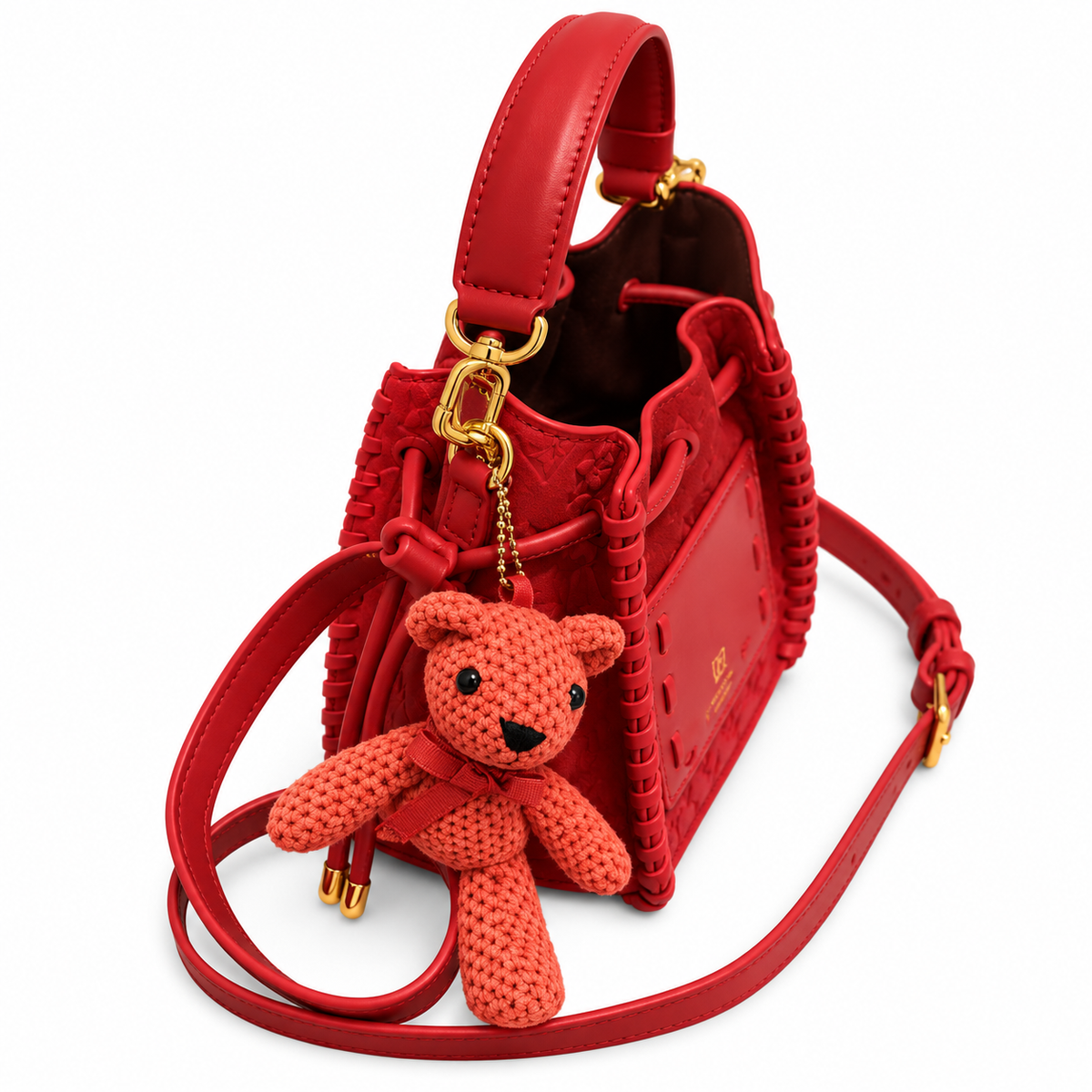 Red Suede Bucket Bag – Lumivelle Amara Mini | Glam Society ACCESSORIES