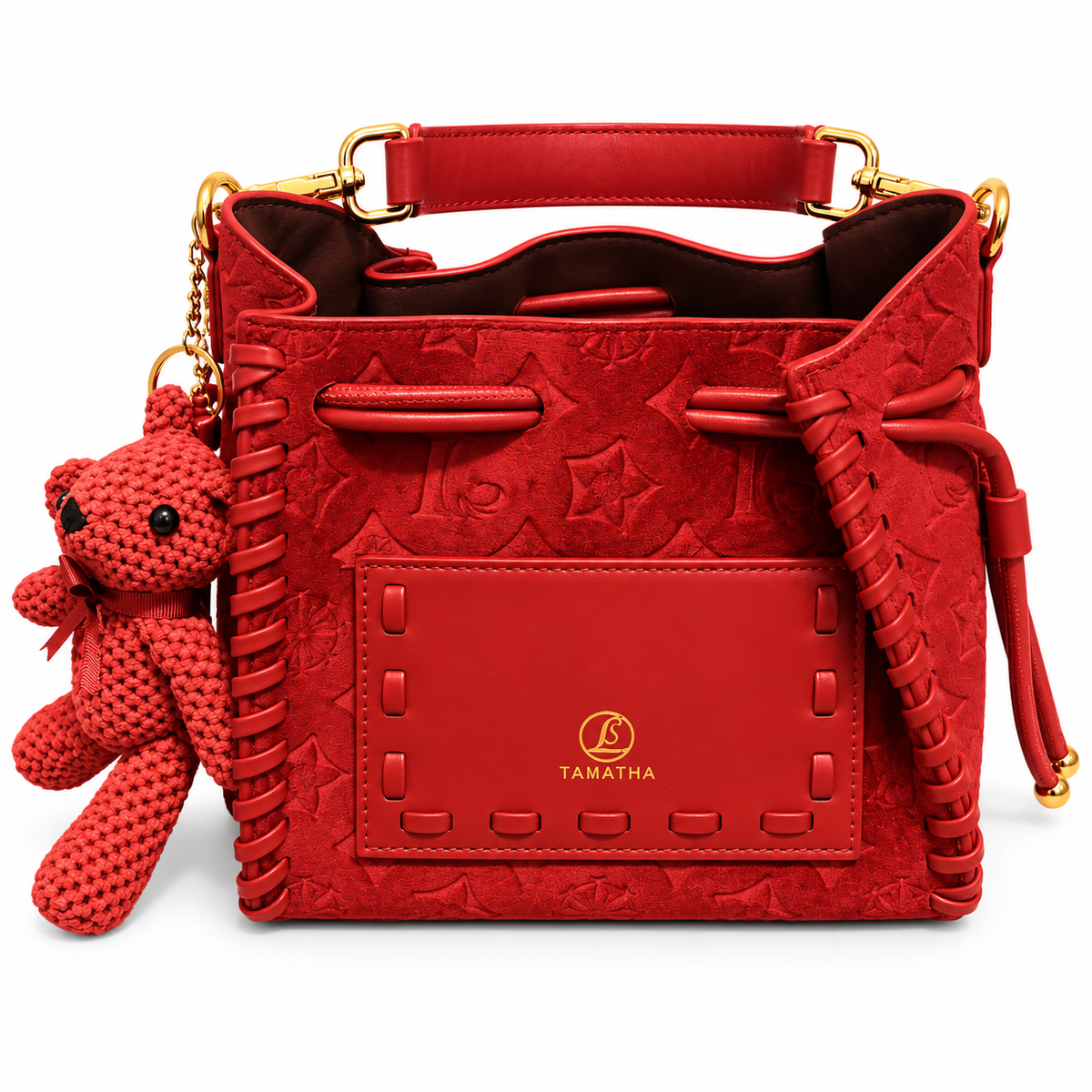 Red Suede Bucket Bag – Lumivelle Amara Mini | Glam Society ACCESSORIES