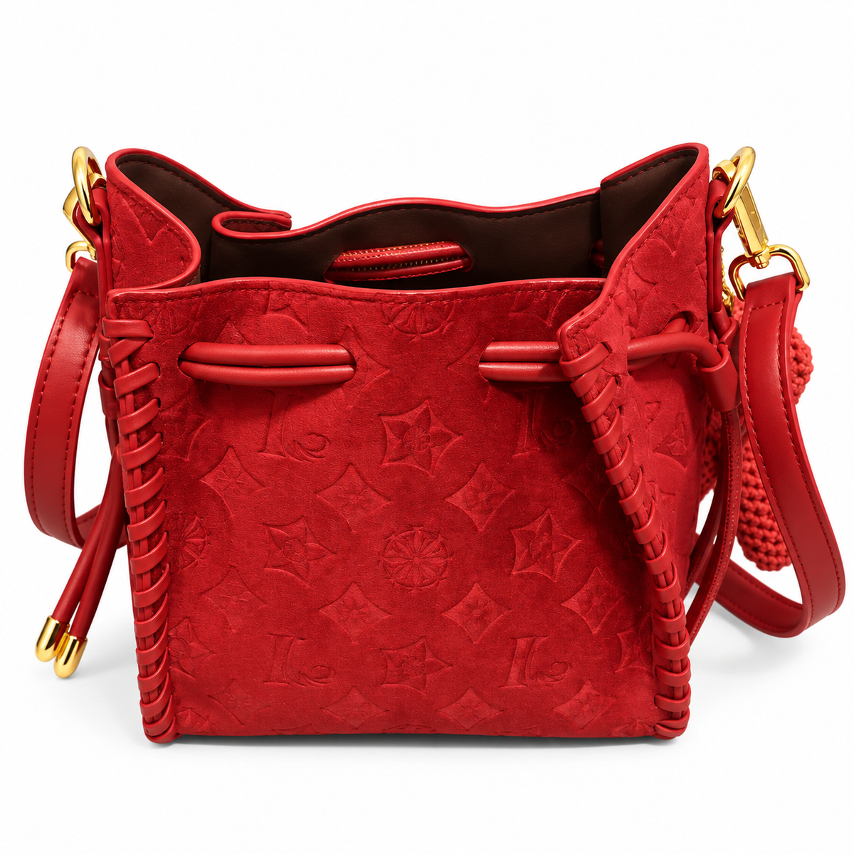 Red Suede Bucket Bag – Lumivelle Amara Mini | Glam Society ACCESSORIES