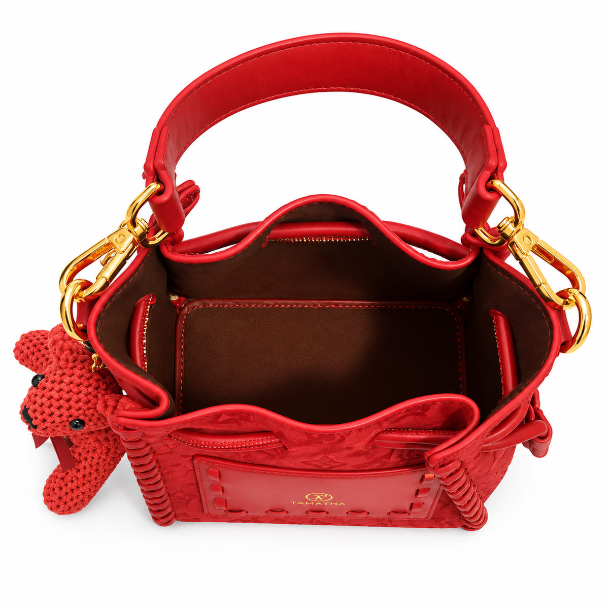 Red Suede Bucket Bag – Lumivelle Amara Mini | Glam Society ACCESSORIES